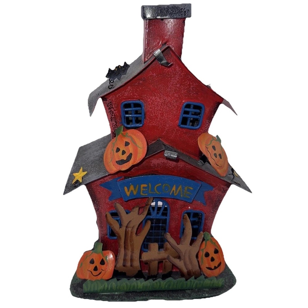 Halloween Haunted House Metal Tealight Candle Holder Gothic Spooky Mantel Decor